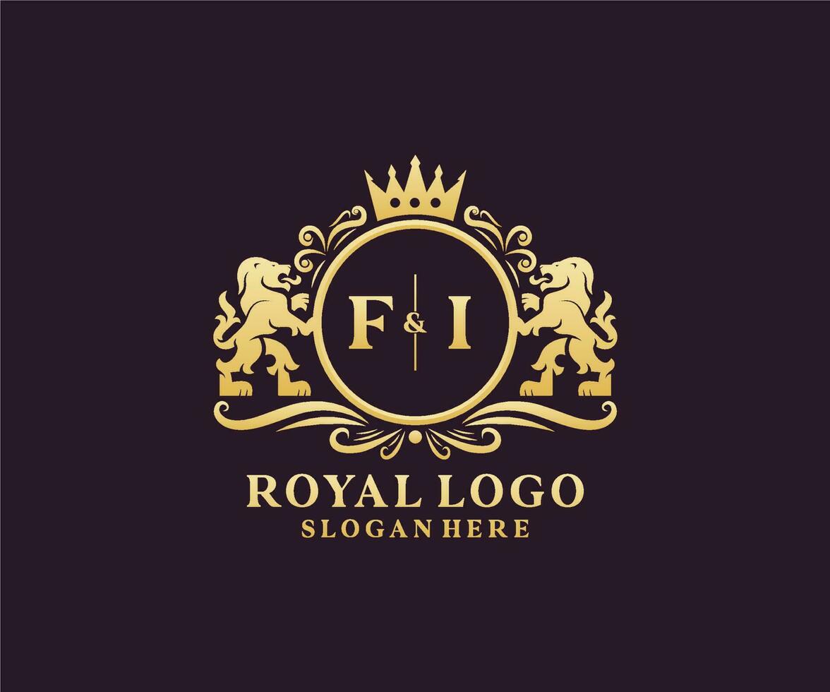 Initial FI Letter Lion Royal Luxury Logo template in vector art for Restaurant, Royalty, Boutique, Cafe, Hotel, Heraldic, Jewelry, Fashion and other vector illustration.