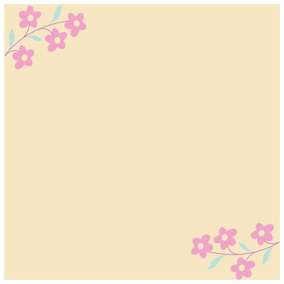 Cute floral frame with pink flowers on a beige background. Vector illustration. Plain background with floral ornaments between plain fields which can be used to place text.