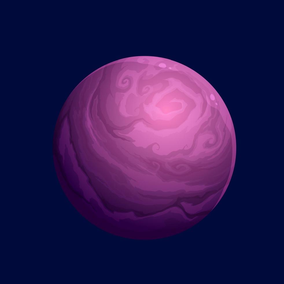 Cartoon giant purple space planet, fantasy galaxy vector