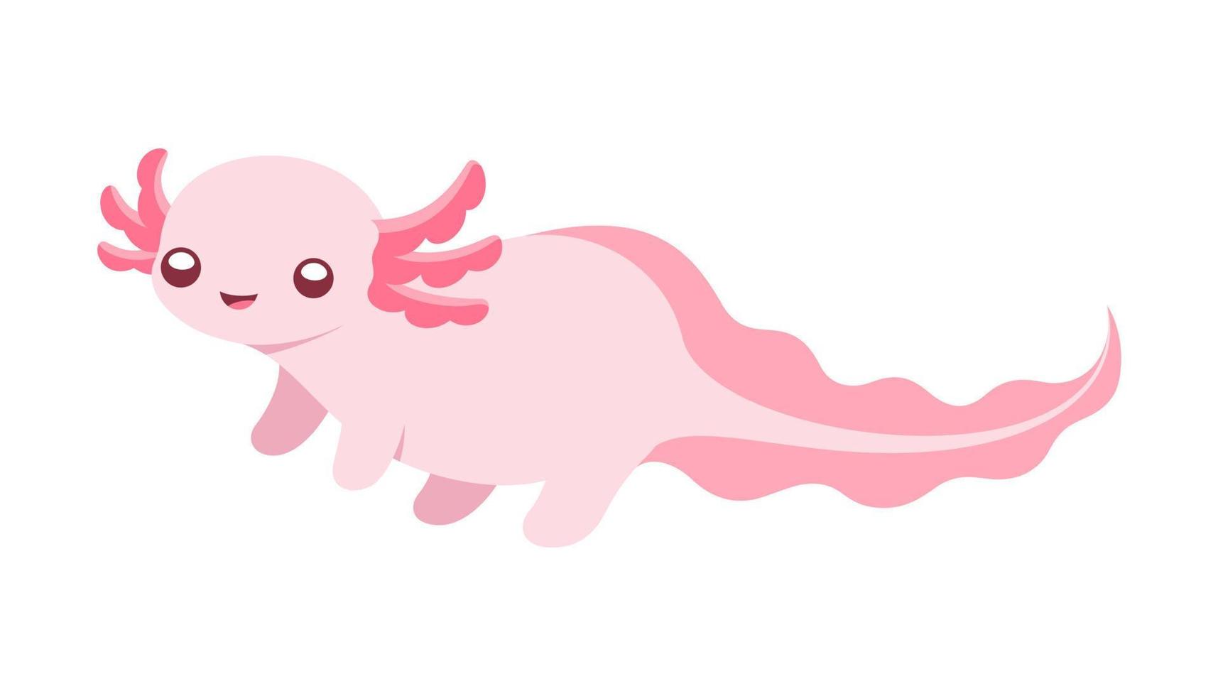 Happy axolotl swimming cartoon vector illustration. Cute underwater aquatic animal design for kids. Simple flat style with outline clip art.