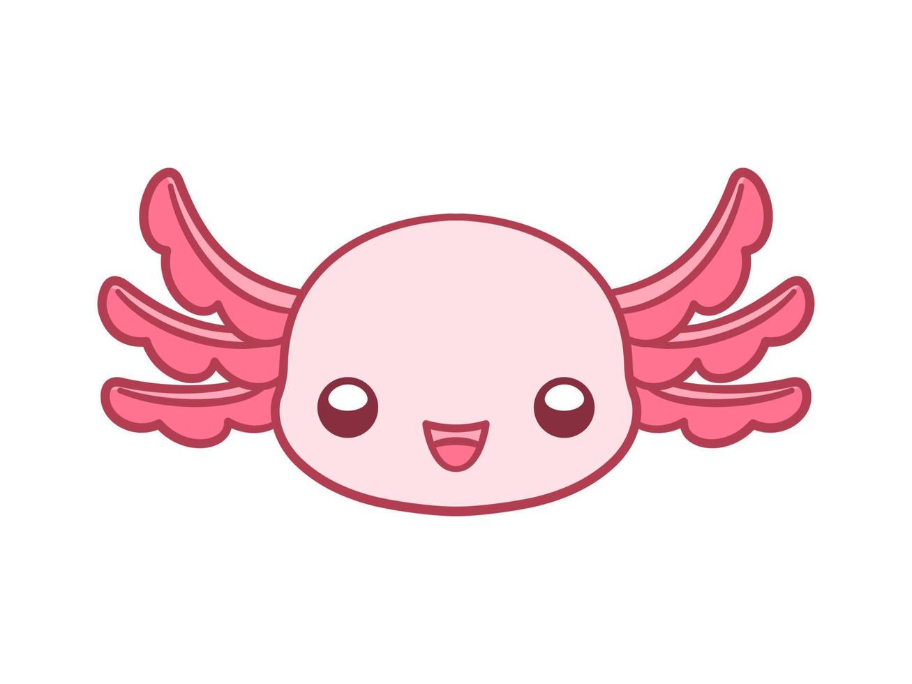 Happy axolotl head cartoon vector illustration. Cute underwater aquatic animal design for kids, clip art, pattern, print, etc. Simple flat style with outline.