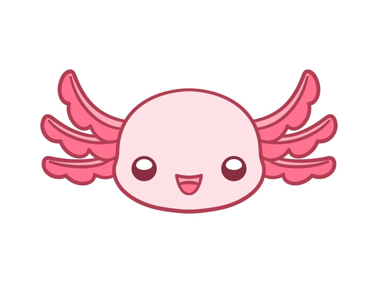 Happy axolotl head cartoon vector illustration. Cute underwater aquatic animal design for kids, clip art, pattern, print, etc. Simple flat style with outline.