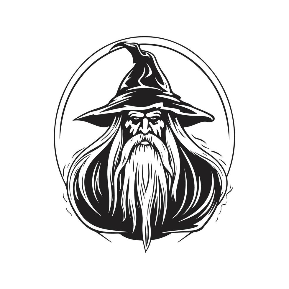 elder wizard, vector concept digital art, hand drawn illustration