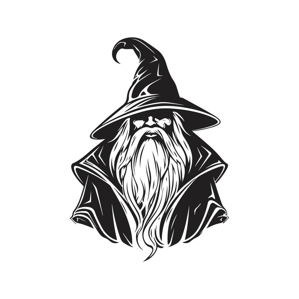 elder wizard, vector concept digital art, hand drawn illustration