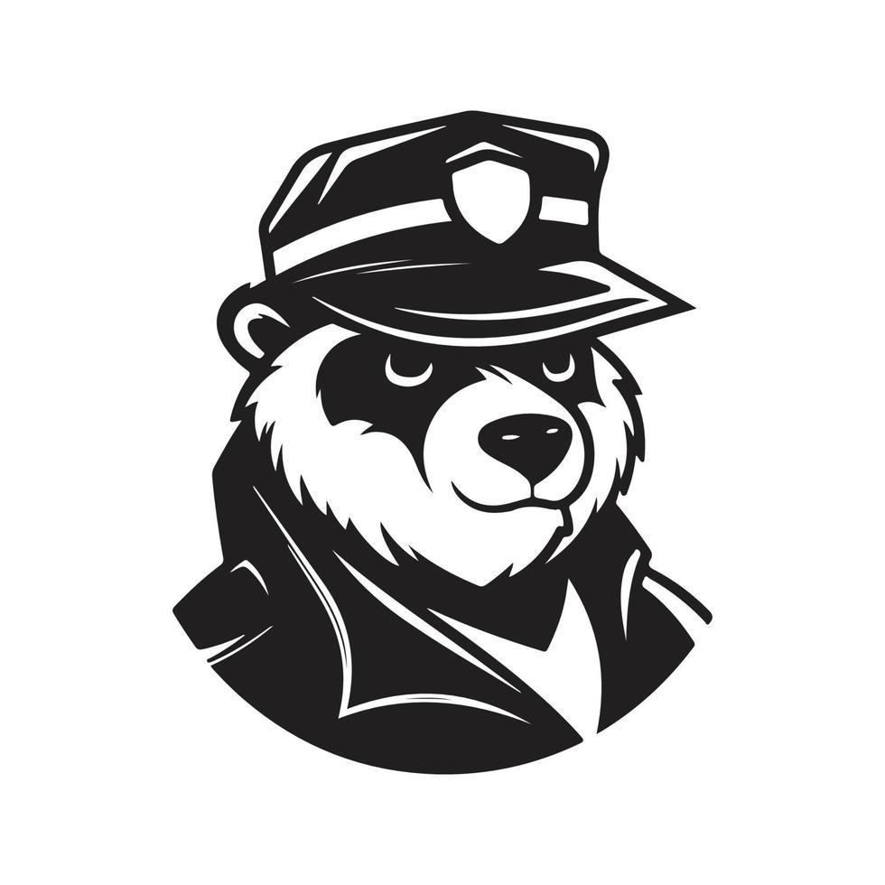 panda police, vector concept digital art, hand drawn illustration