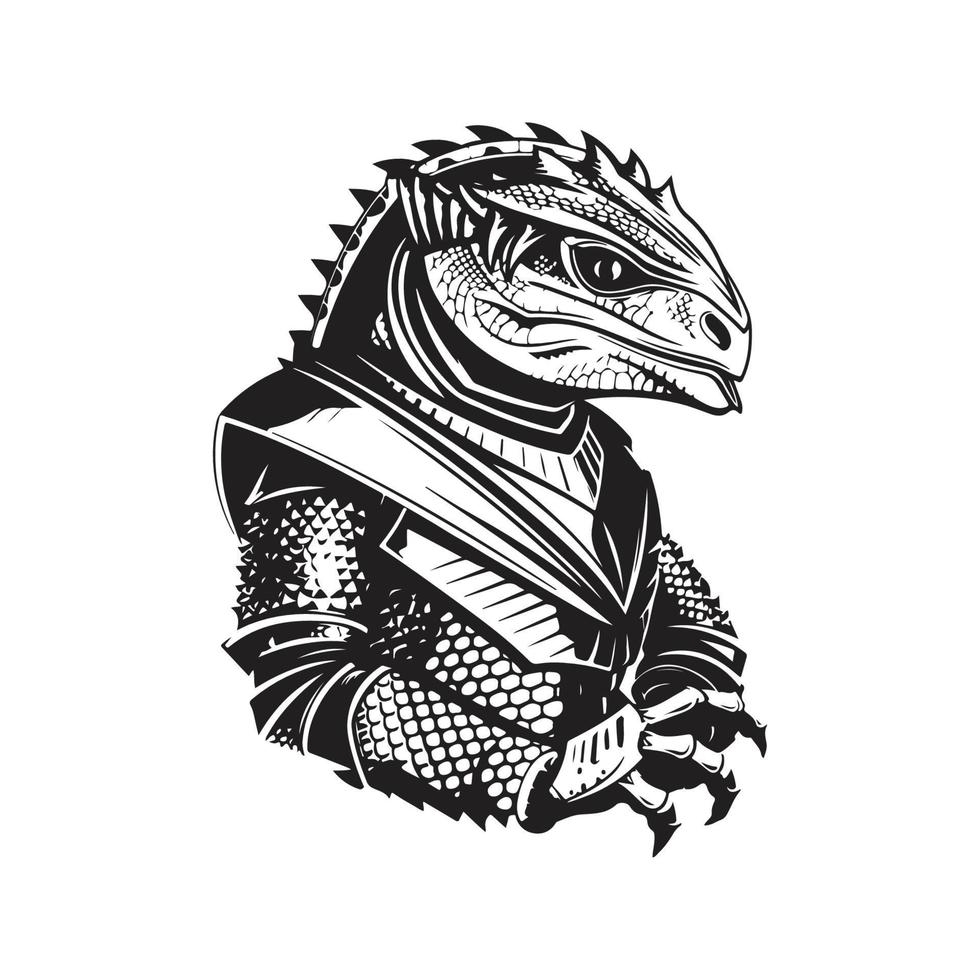 lizard man wearing a warrior armor, vector concept digital art, hand drawn illustration