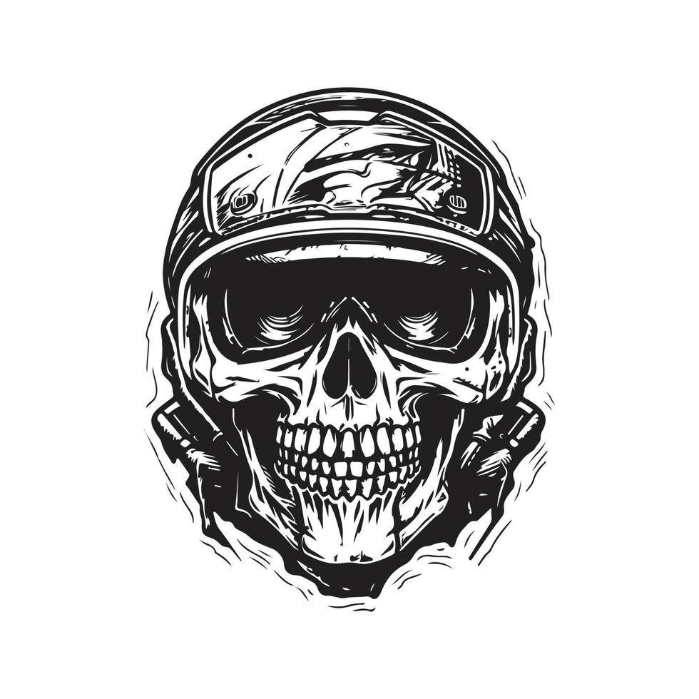 skull biker, vector concept digital art, hand drawn illustration