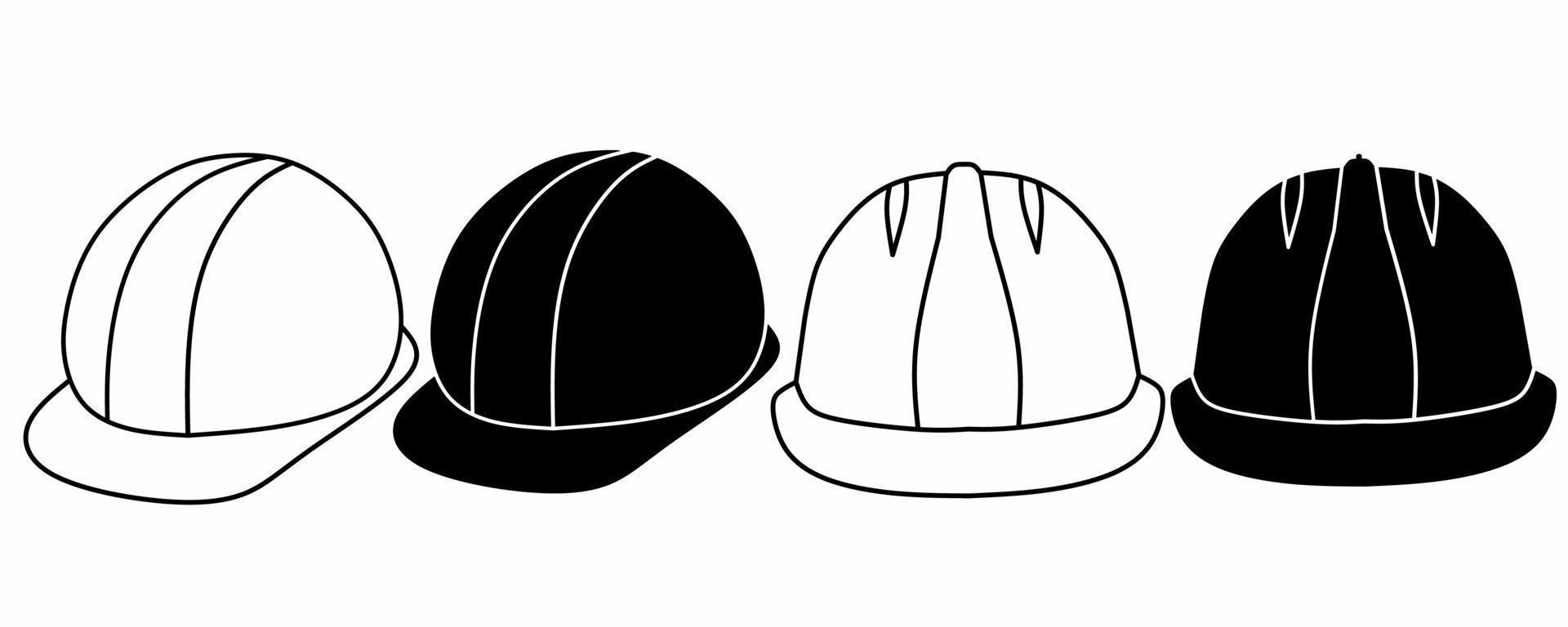 outline silhouette safety helmet icon set isolated on white background vector