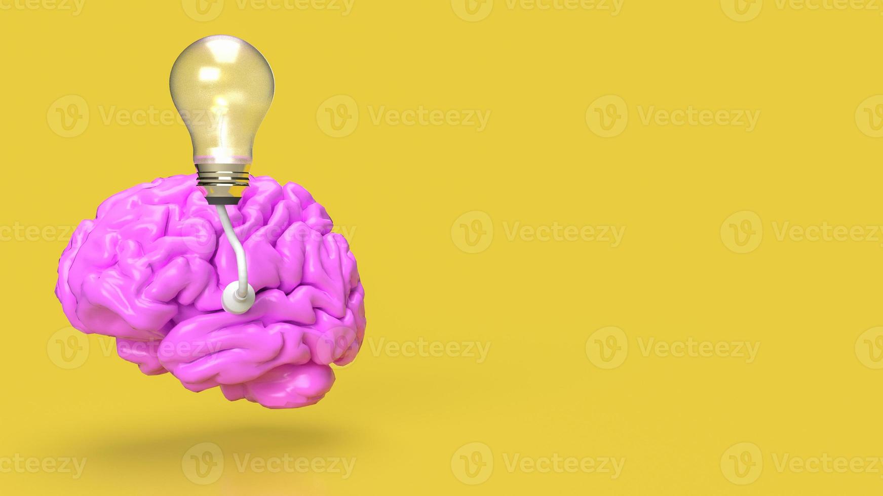 The pink Brain and light bulb on yellow background for creative or idea concept 3d rendering photo