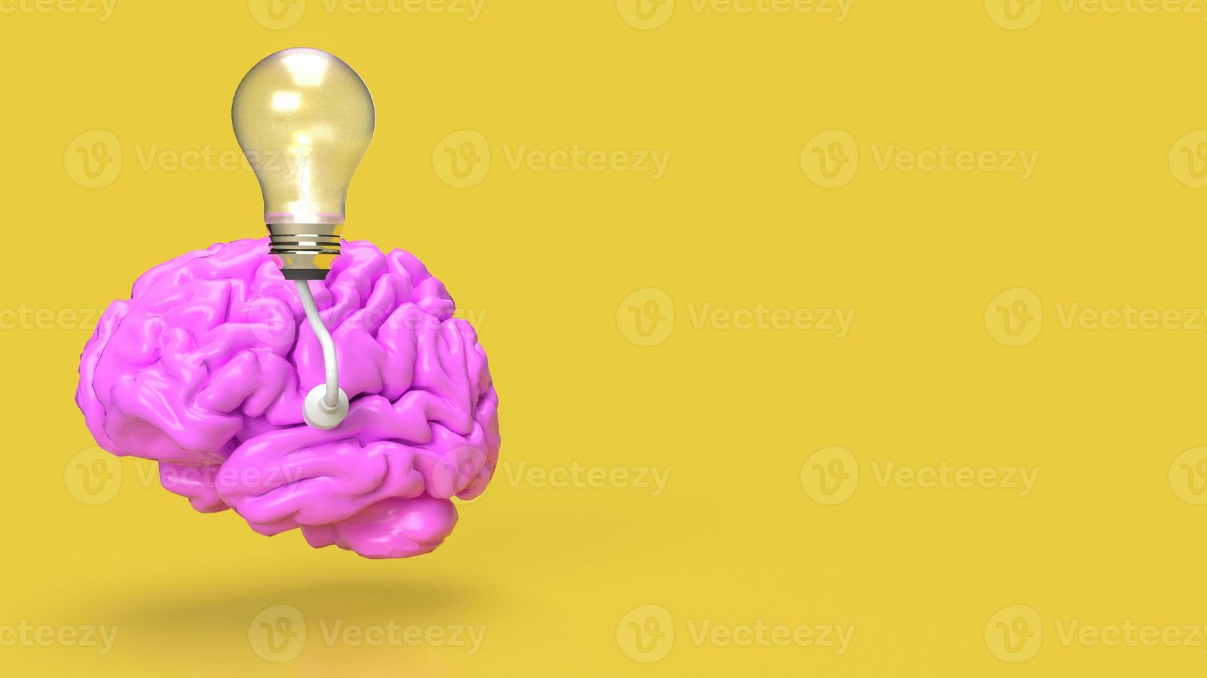 el rosado cerebro y ligero bulbo en amarillo antecedentes para creativo o idea concepto 3d representación foto