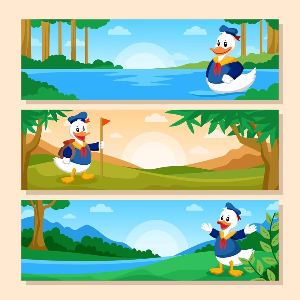 Cute Sailor Duck In The Nature Banners vector