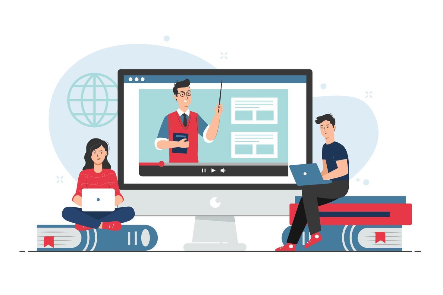 People studying with laptop. Online courses concept vector