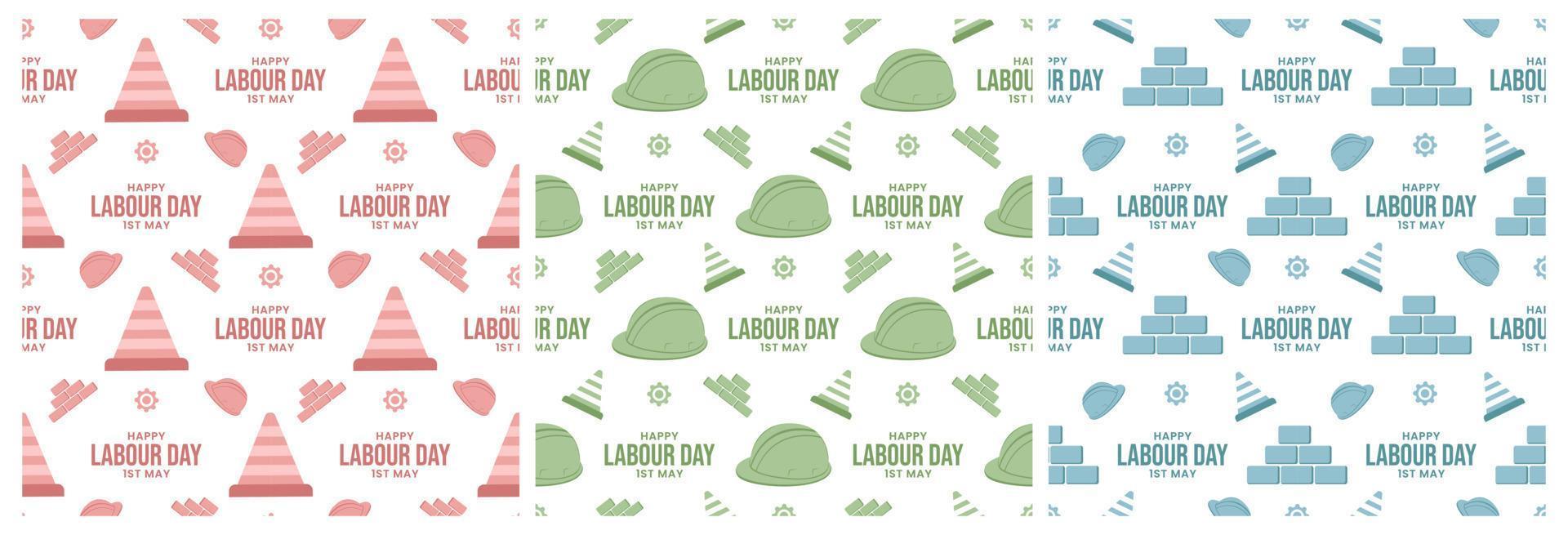 Set of Happy Labor Day Seamless Pattern Design Illustration with Different Professions in Template Hand Drawn vector