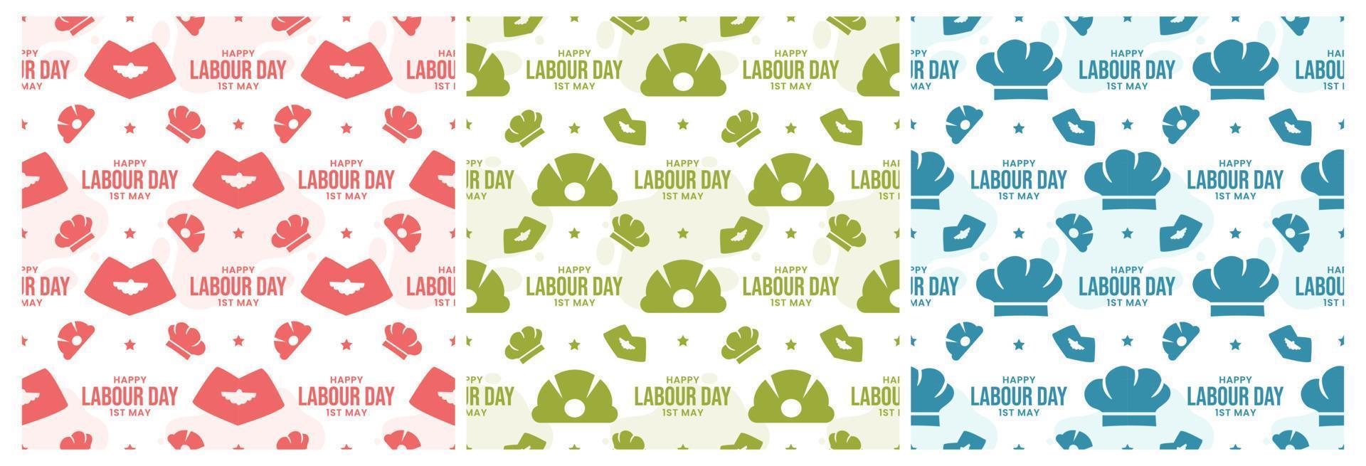 Set of Happy Labor Day Seamless Pattern Design Illustration with Different Professions in Template Hand Drawn vector