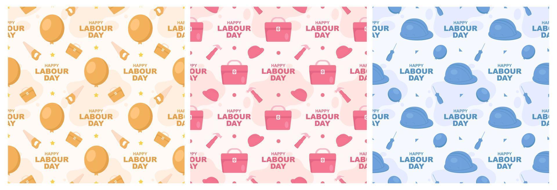 Set of Happy Labor Day Seamless Pattern Design Illustration with Different Professions in Template Hand Drawn vector