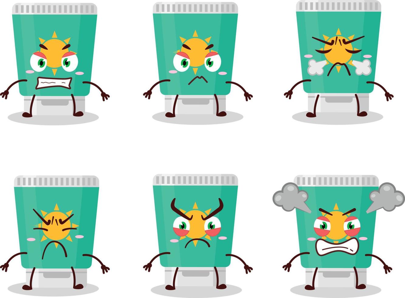 Sunblock cartoon character with various angry expressions vector