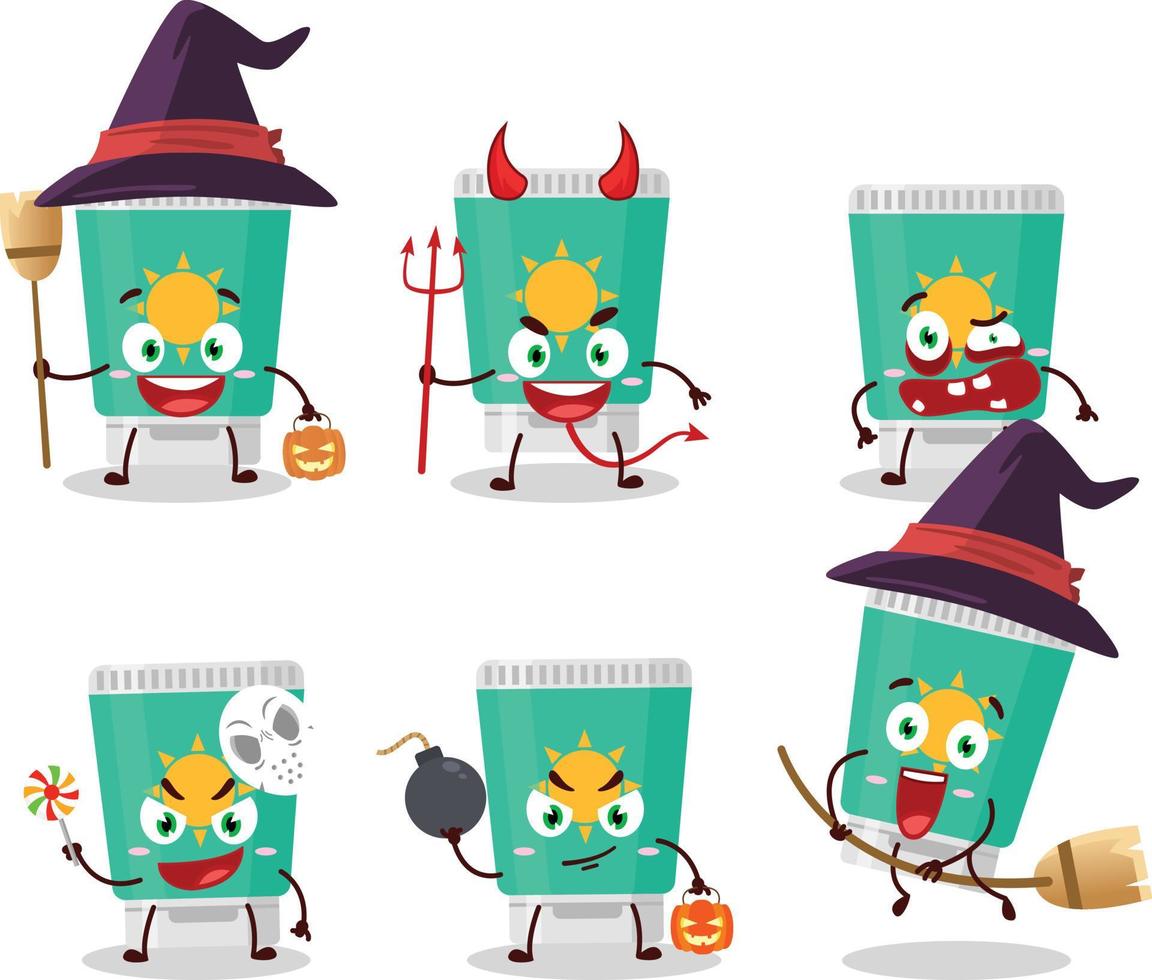 Halloween expression emoticons with cartoon character of sunblock vector