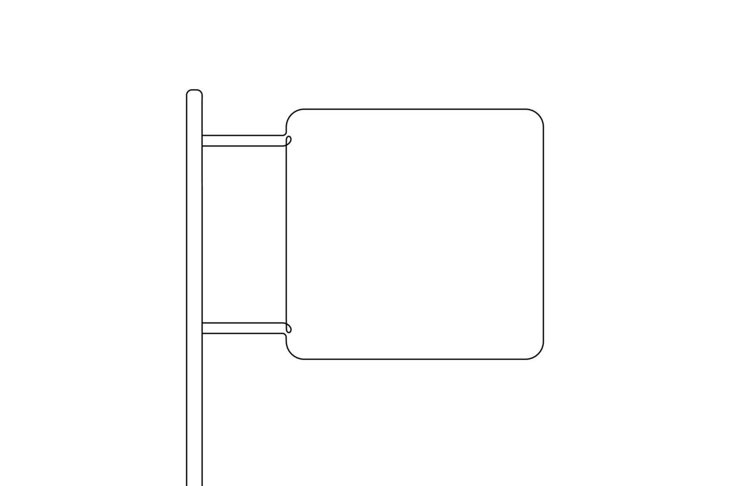 Single continuous line drawing template of square road sign. One line draw vector illustration