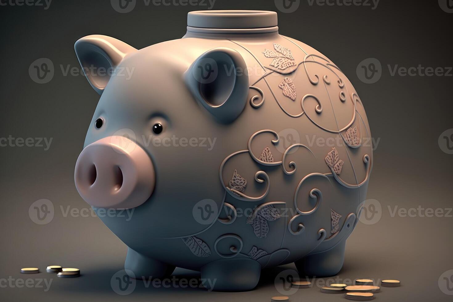 3D Cute Piggy Bank and Coin. Saving Money Concept. photo