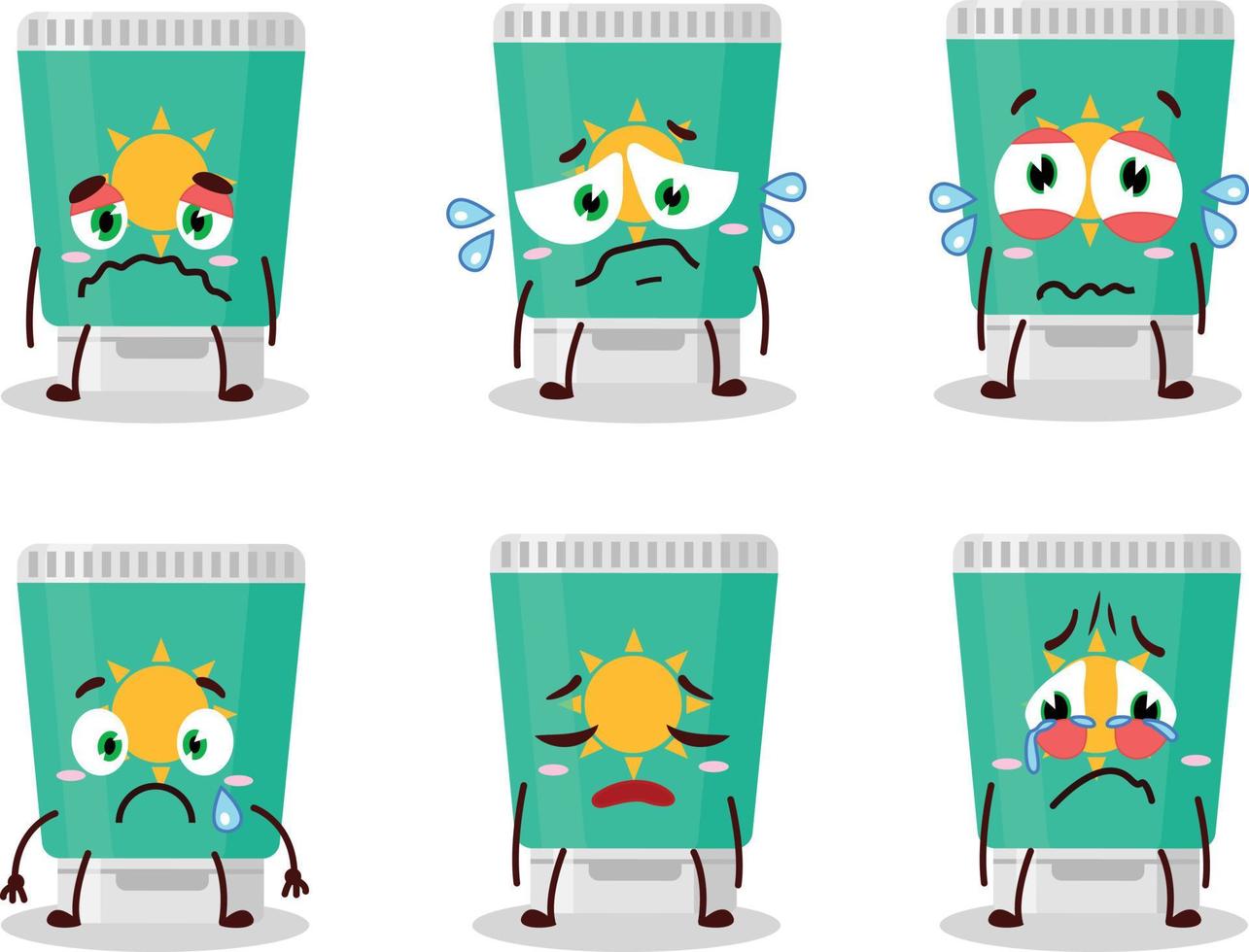 Sunblock cartoon in character with sad expression vector