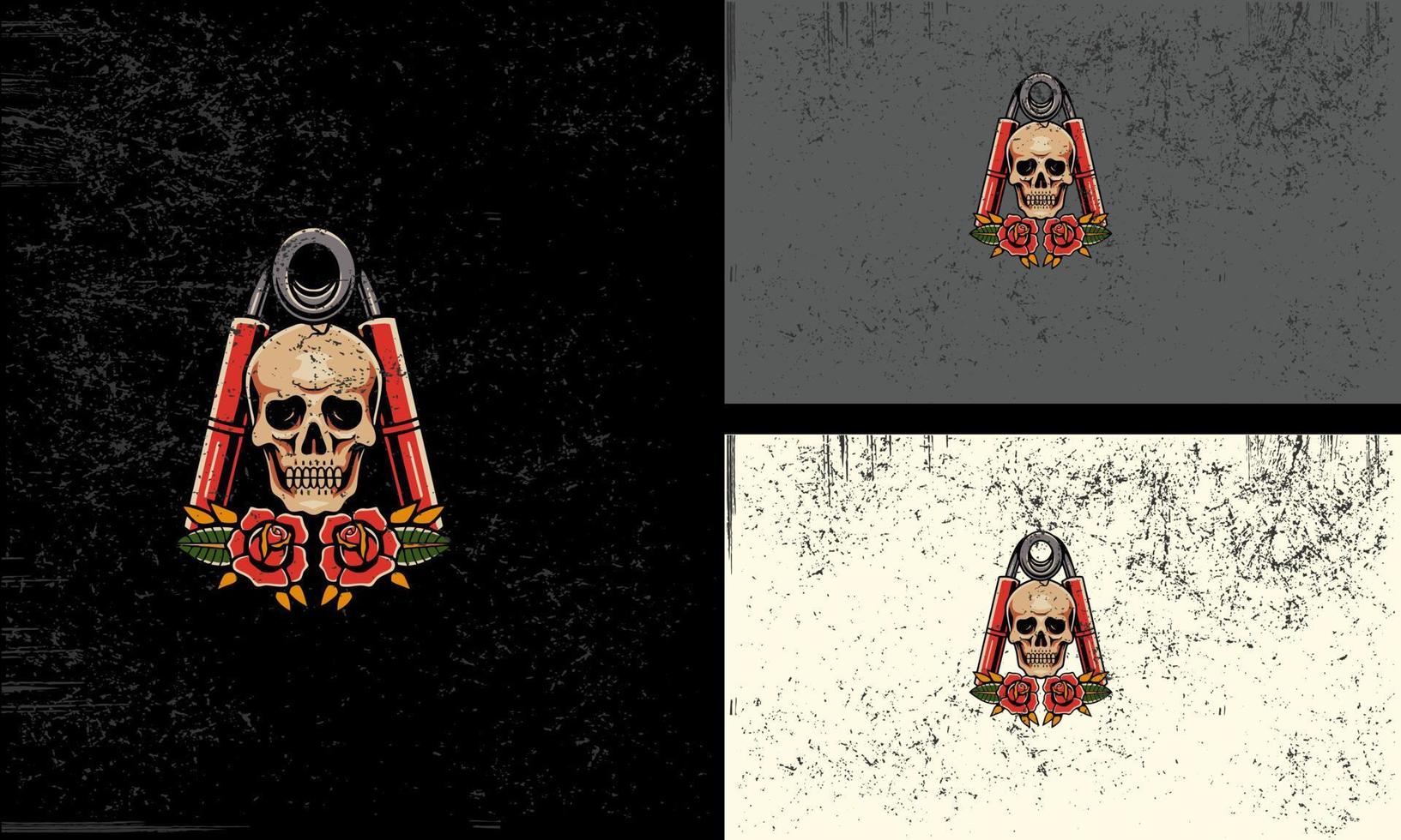 cabeza cráneo y rojo flores vector mascota diseño