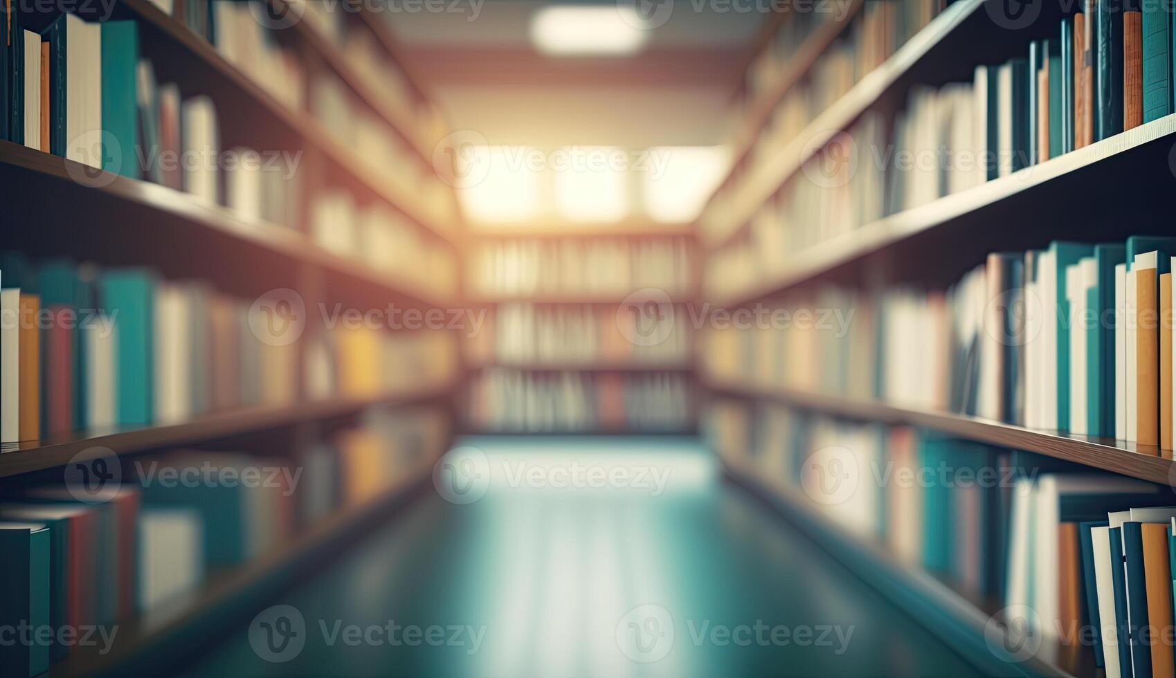 Blurred classroom with bookshelves based on defocussed effect. Abstract blurred empty university library interior space. Use for background or backdrop in bookstore business or education concepts photo