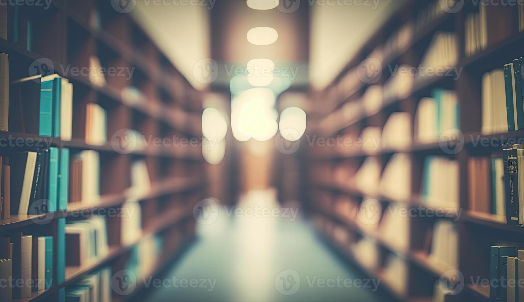 Blurred classroom with bookshelves based on defocussed effect. Abstract blurred empty university library interior space. Use for background or backdrop in bookstore business or education concepts photo