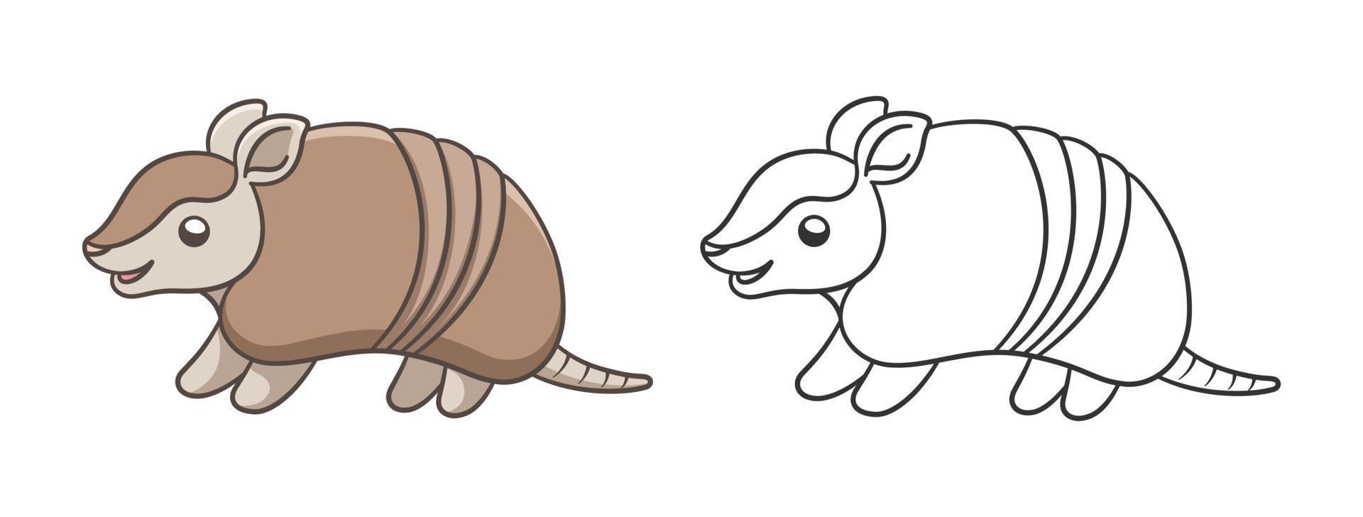 Armadillo standing and smiling black and white line art cartoon vector illustration simple version. Cute animal character coloring page design for kids.