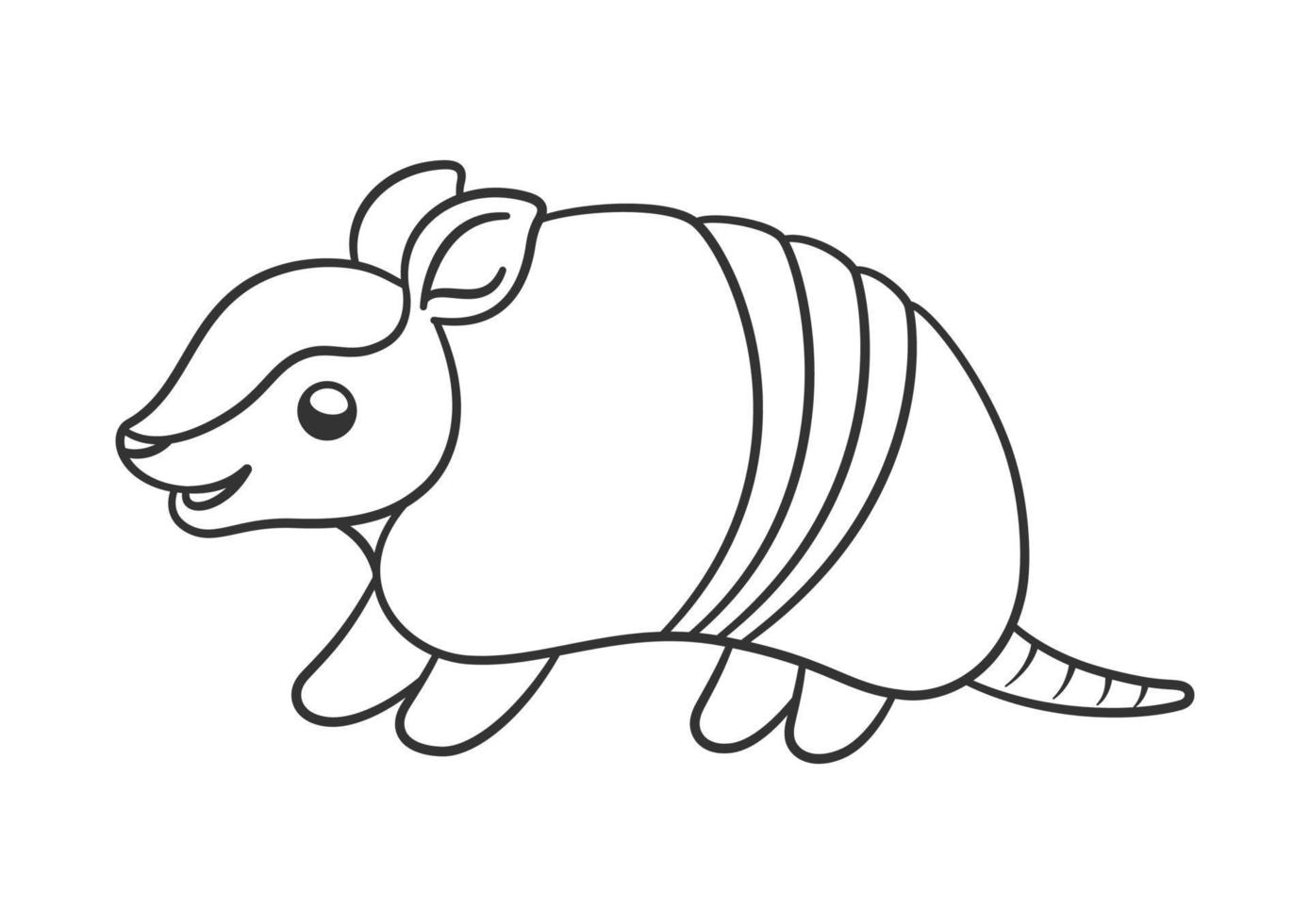 Armadillo standing and smiling black and white line art cartoon vector illustration simple version. Cute animal character coloring page design for kids.