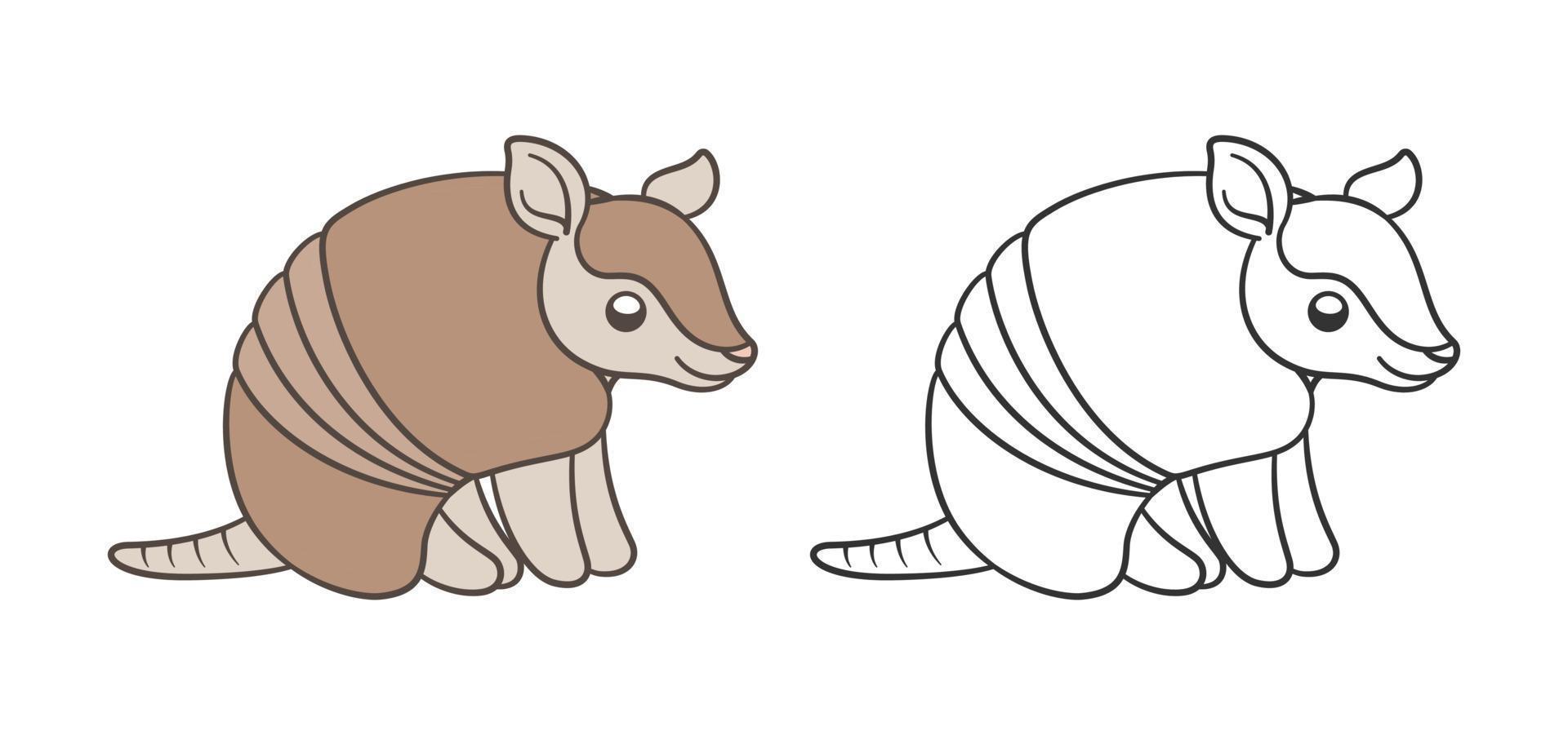 armadillo sentado y sonriente dibujos animados contorno vector ilustración sencillo versión. linda animal personaje diseño, colorante libro página actividad para niños.