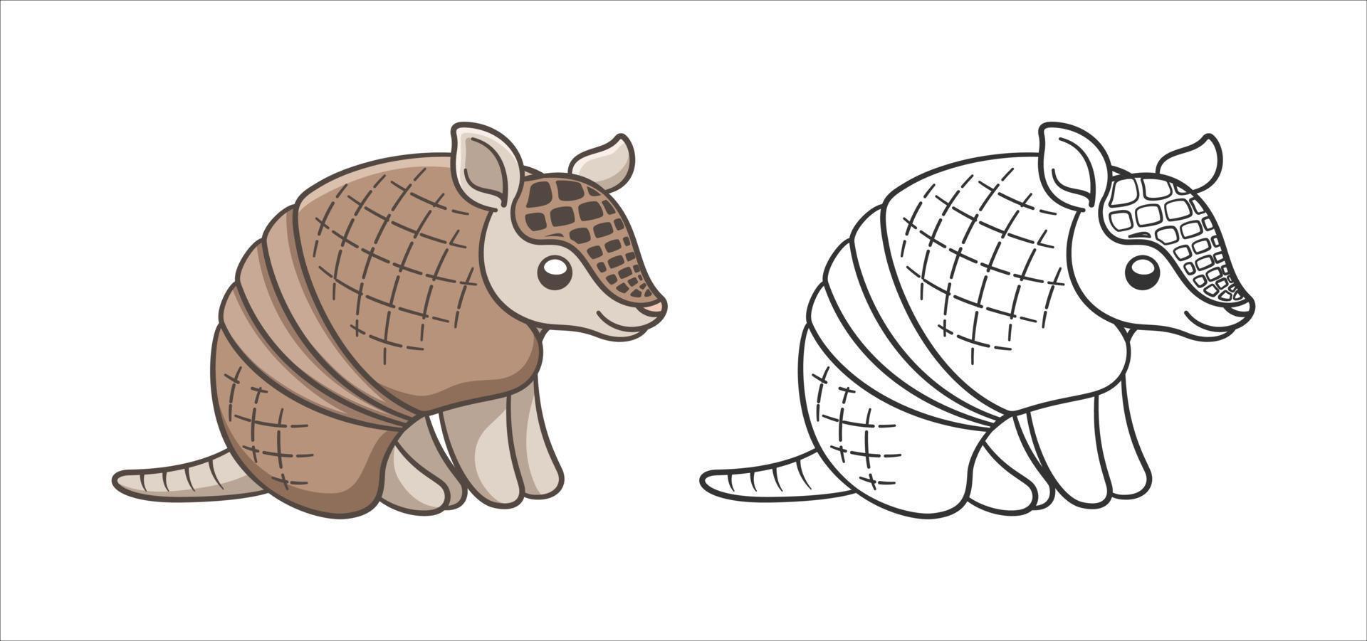 armadillo sentado y sonriente dibujos animados contorno vector ilustración sencillo versión. linda animal personaje diseño, colorante libro página actividad para niños.