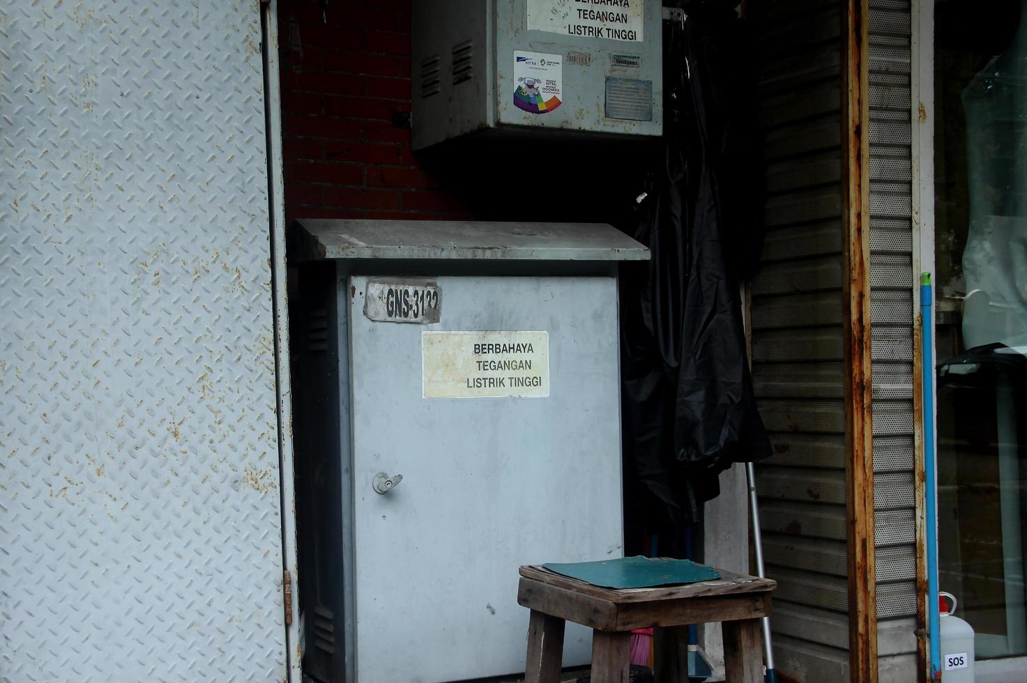 Jakarta, Indonesia - March 30th, 2023 - High voltage electricity panel box outside. photo