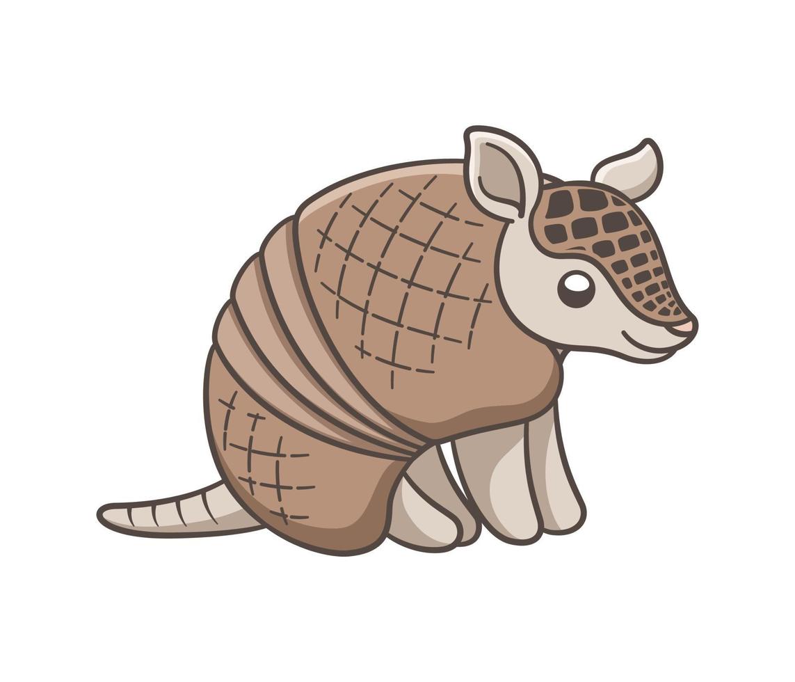 Armadillo sitting and smiling cartoon vector illustration. Cute animal character design for kids.
