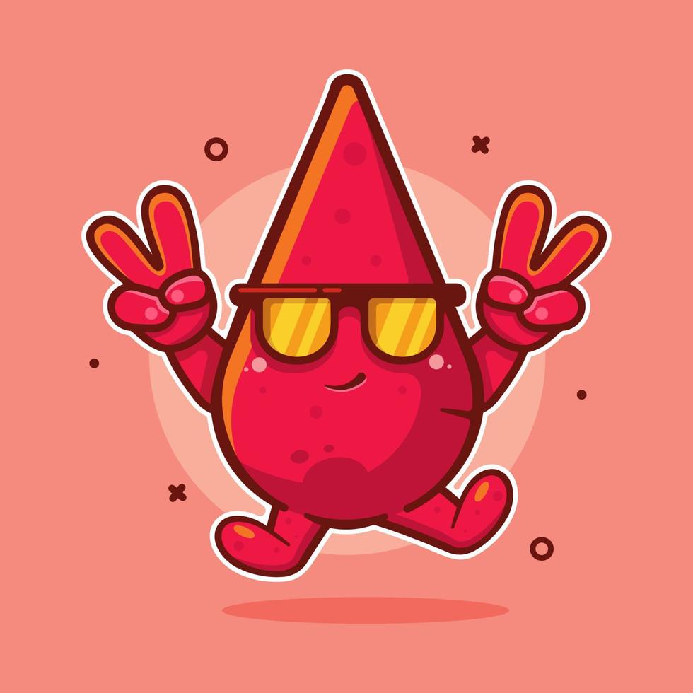 cool blood drop character mascot with peace sign hand gesture isolated cartoon in flat style design vector