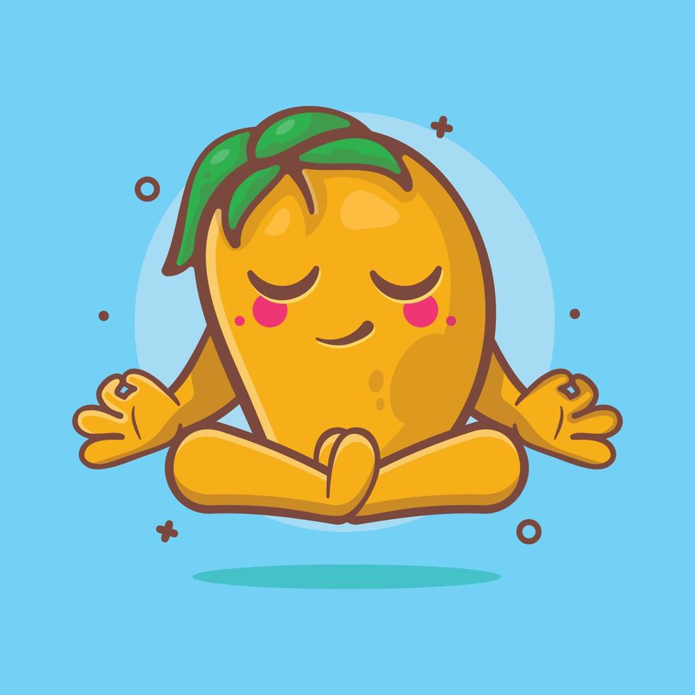 calma mango Fruta personaje mascota con yoga meditación actitud aislado dibujos animados en plano estilo diseño vector