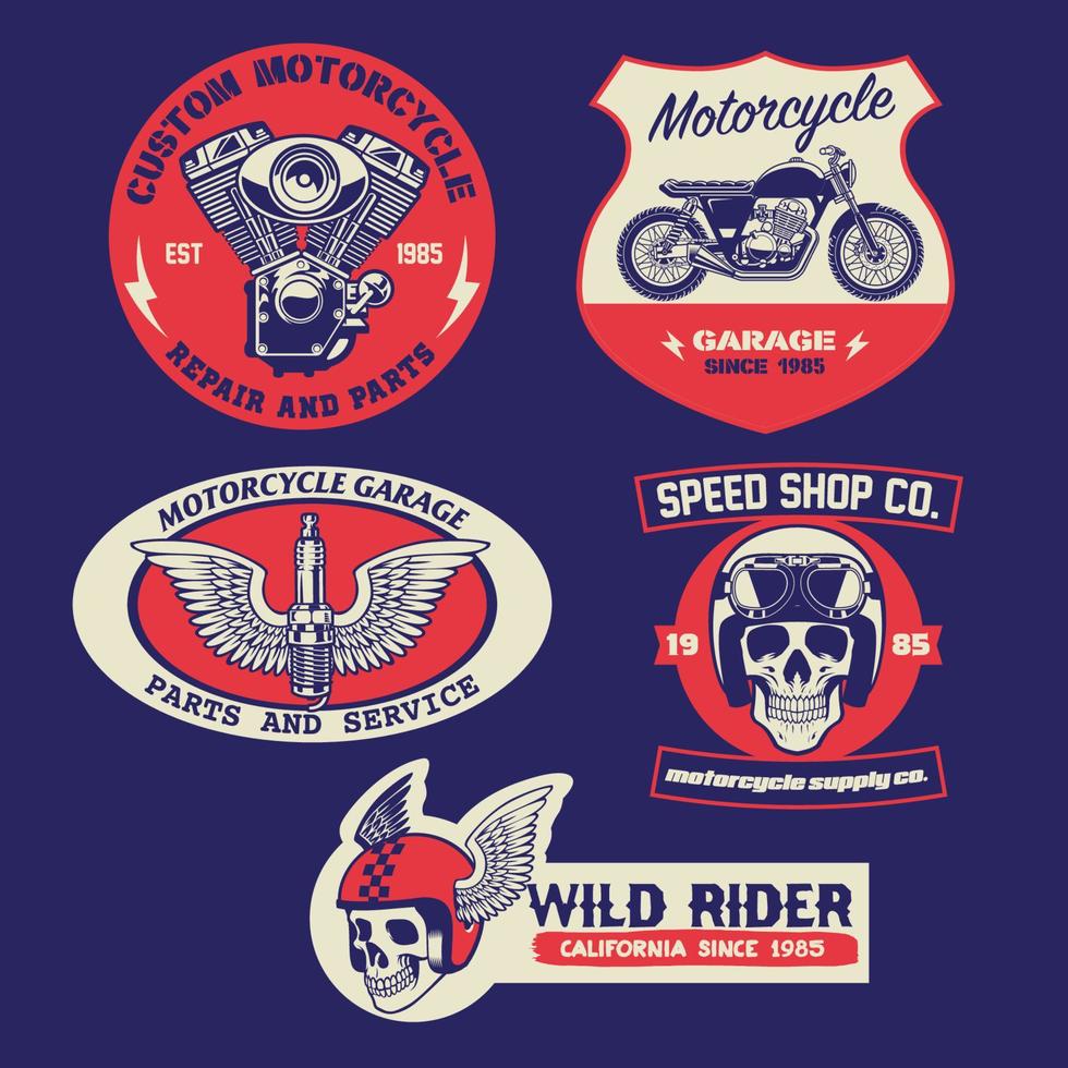 set of vintage motorcycle badge design vector