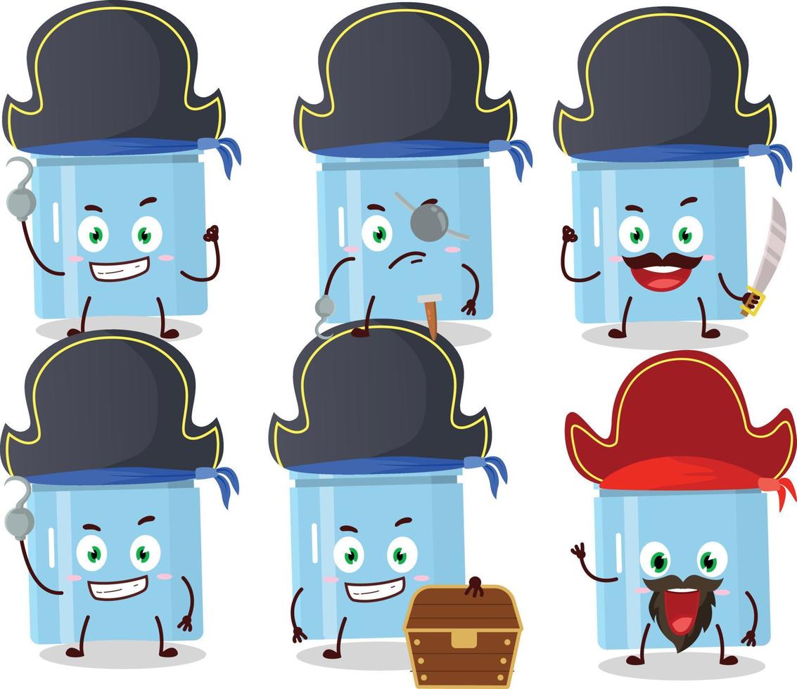Cartoon character of fridge with various pirates emoticons vector