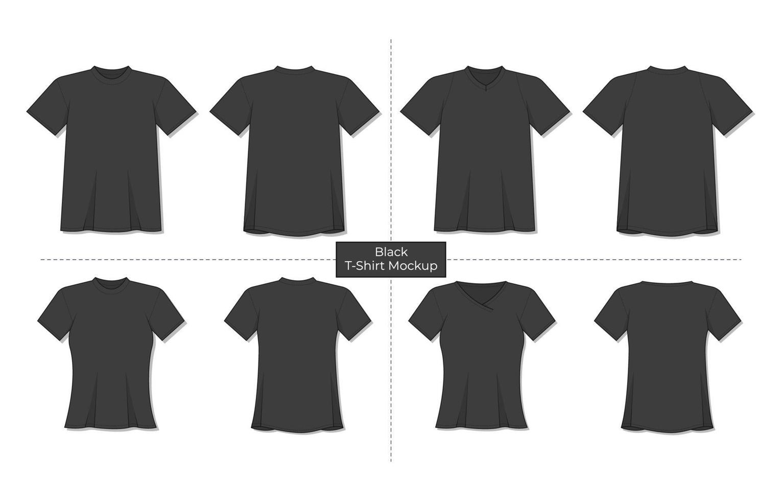 Black Tshirt Male And Female With Short Sleeves Mockup vector