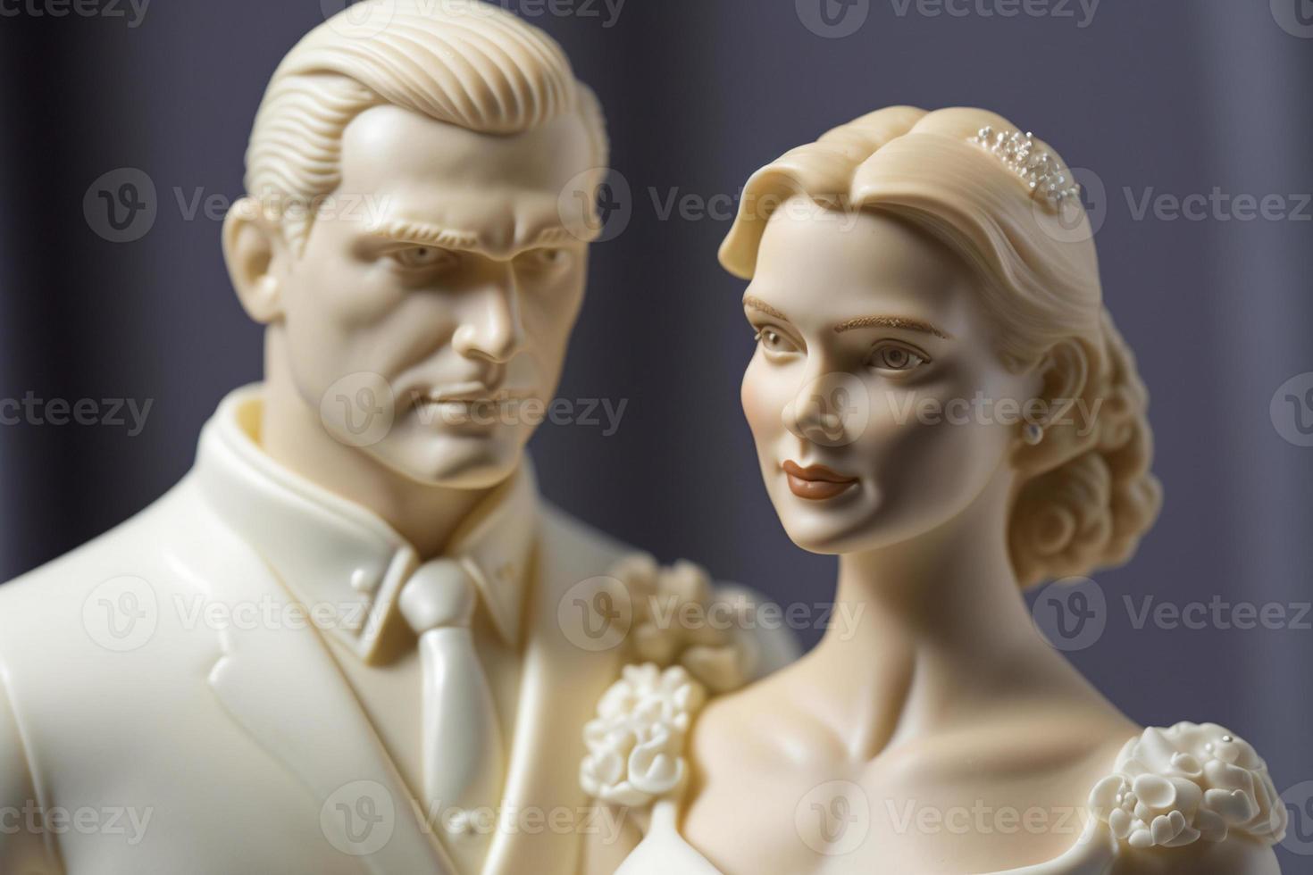 Bride and Groom on top of cake or dolls on top of cake. Nostalgia and memories of a good happy marriage photo