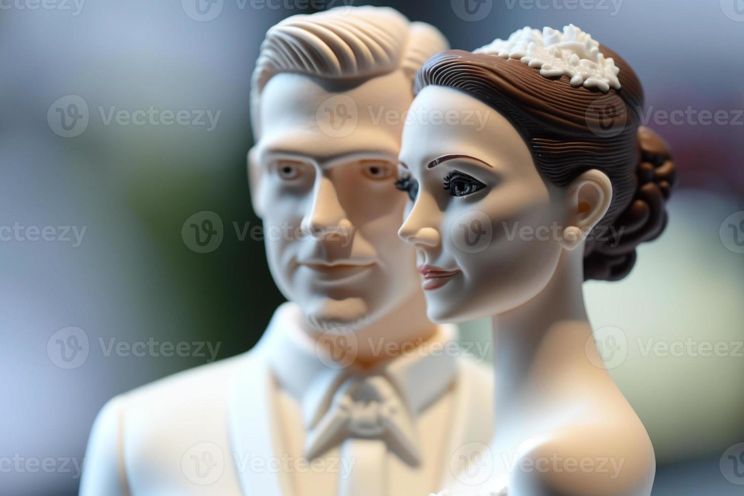 Bride and Groom on top of cake or dolls on top of cake. Nostalgia and memories of a good happy marriage photo