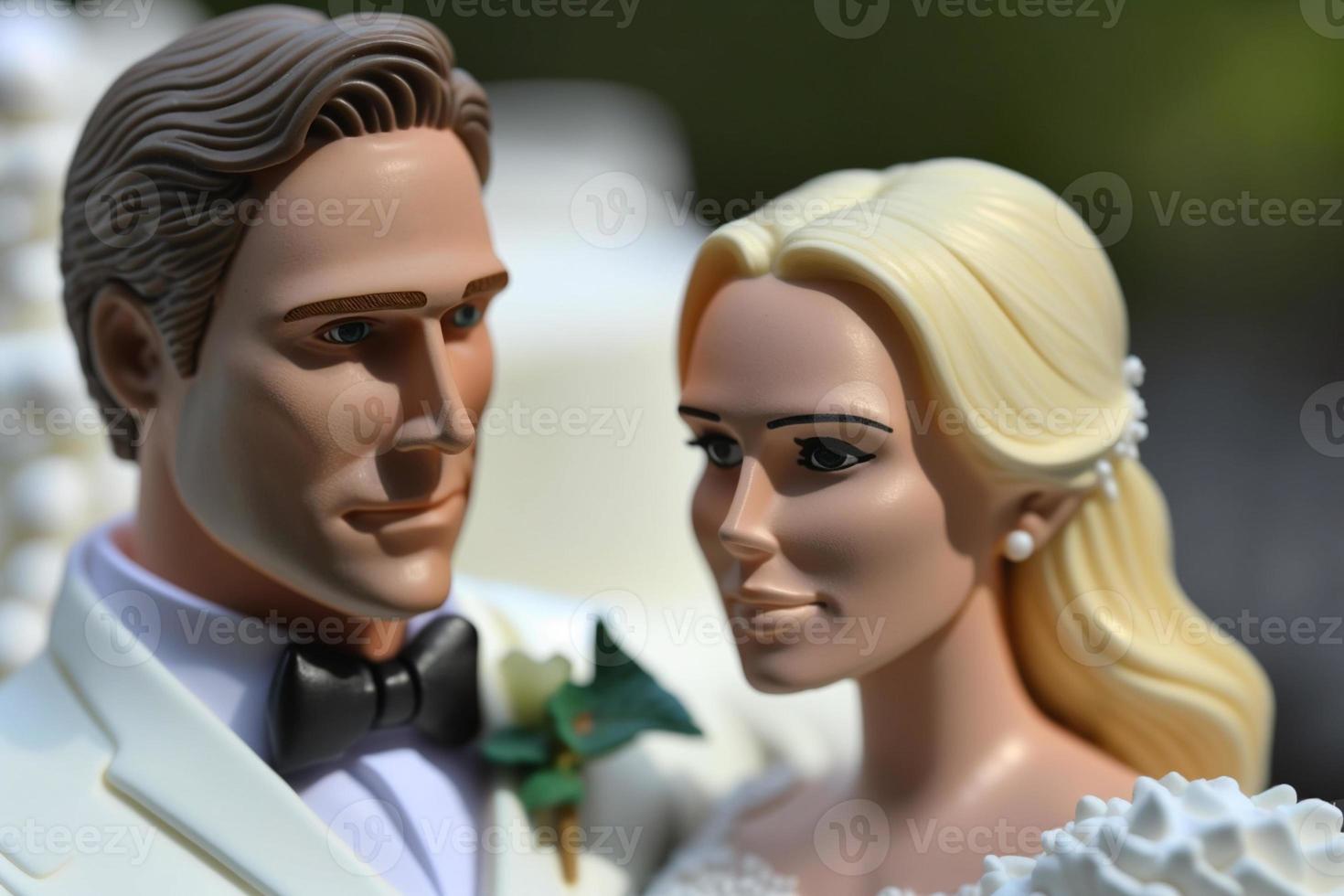 Bride and Groom on top of cake or dolls on top of cake. Nostalgia and memories of a good happy marriage photo