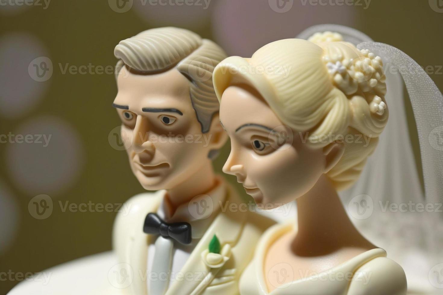 Bride and Groom on top of cake or dolls on top of cake. Nostalgia and memories of a good happy marriage photo