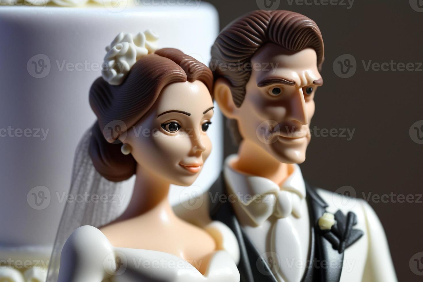 Bride and Groom on top of cake or dolls on top of cake. Nostalgia and memories of a good happy marriage photo