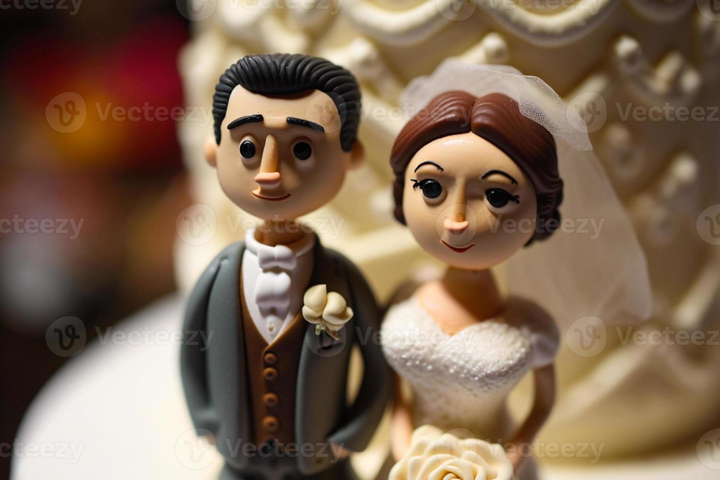 Bride and Groom on top of cake or dolls on top of cake. Nostalgia and memories of a good happy marriage photo