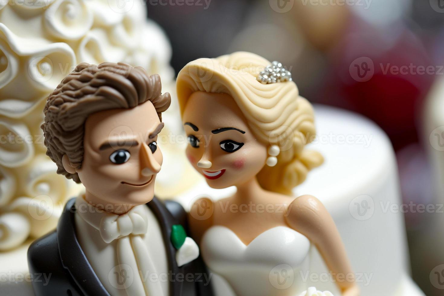 Bride and Groom on top of cake or dolls on top of cake. Nostalgia and memories of a good happy marriage photo