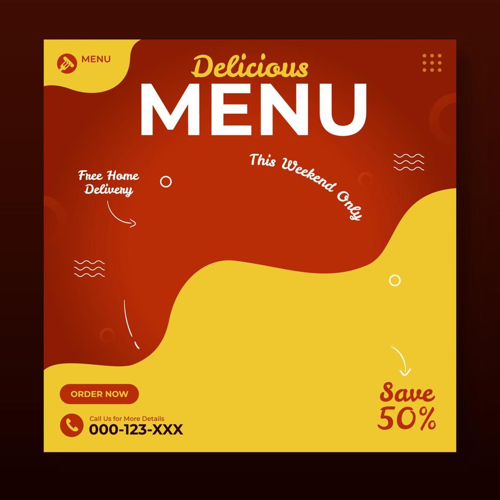 Delicious food menu social media promotion template vector