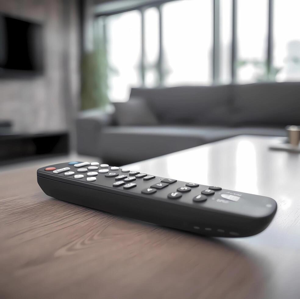 Close up of the remote on a wooden table - image photo