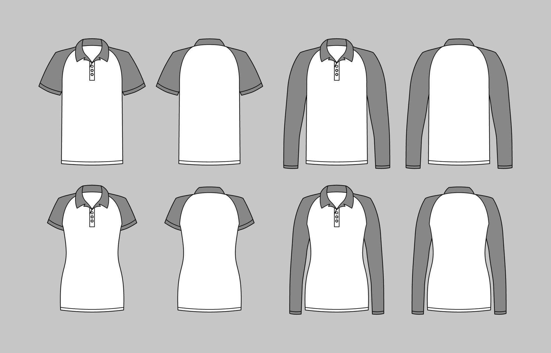 Men And Women Raglan Polo Shirt Mock Up Template 22021890 Vector Art at ...