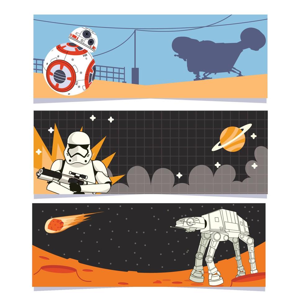 Banner Set of Outer Space Landscape and Scenery vector