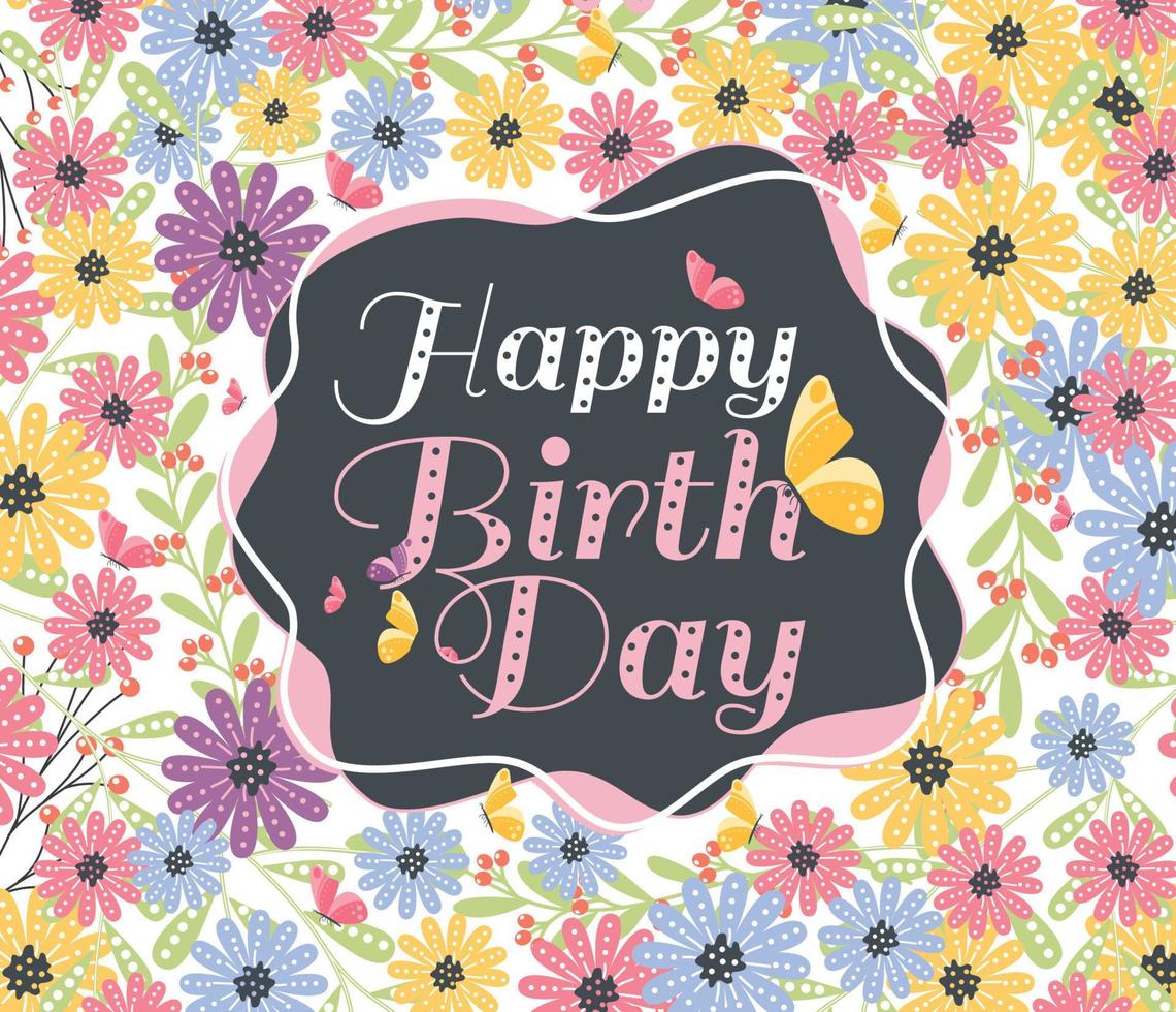 Birthday card with floral wreath vector